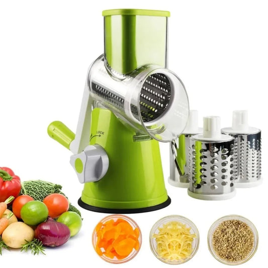Manual Vegetable Cutter & Slicer - Multifunctional Kitchen Chopper with 3 Sharp Drums